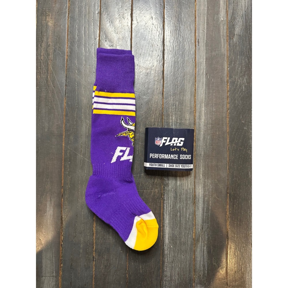 NFL FLAG Minnesota Vikings Youth Small Performance Socks Purple Gold Shoe 6-11